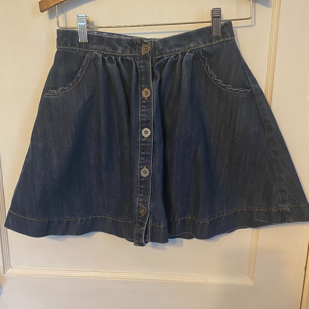 M&S girls denim skirt button front 11/12 years adjustable waist